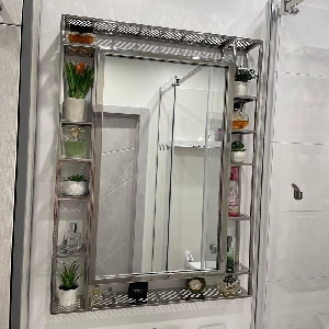 Зеркало с полками для ванной комнаты из нержавейки